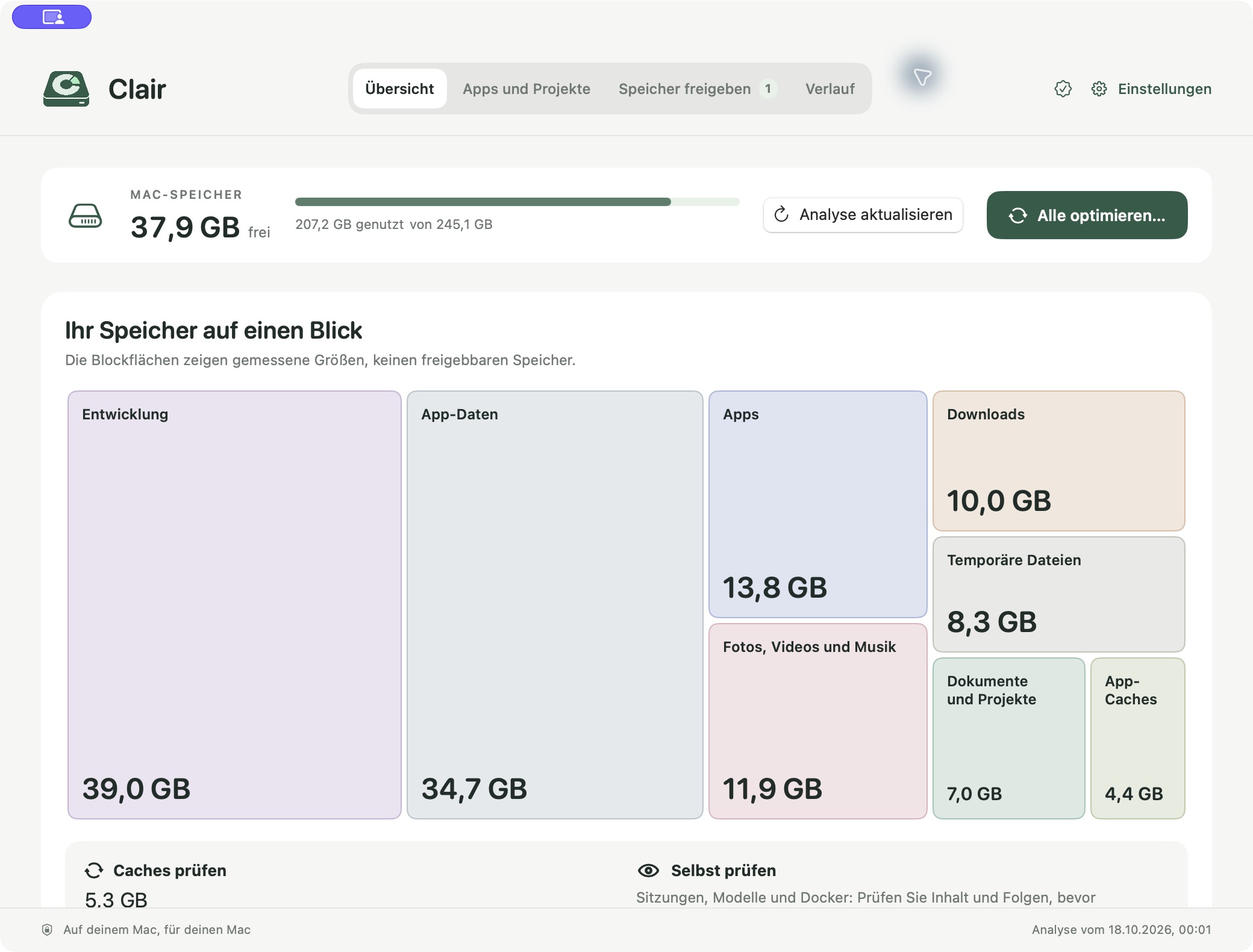 Dein Speicher auf einen Blick. — Clair 1.0
